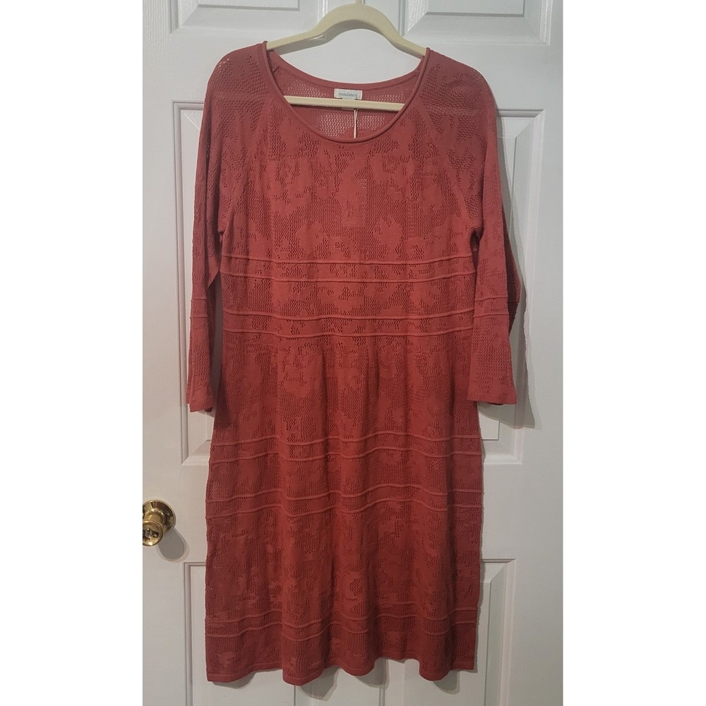 Sundance Crochet‎ Pointelle Knit Dress XL P Rust Orange Silk Blend Wedding Guest